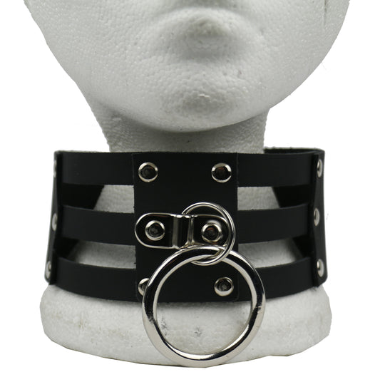 NB298 51mm Wide Choker, Triple 13mm Strips w/Handle Plate and 38mm Ring Leather Choker
