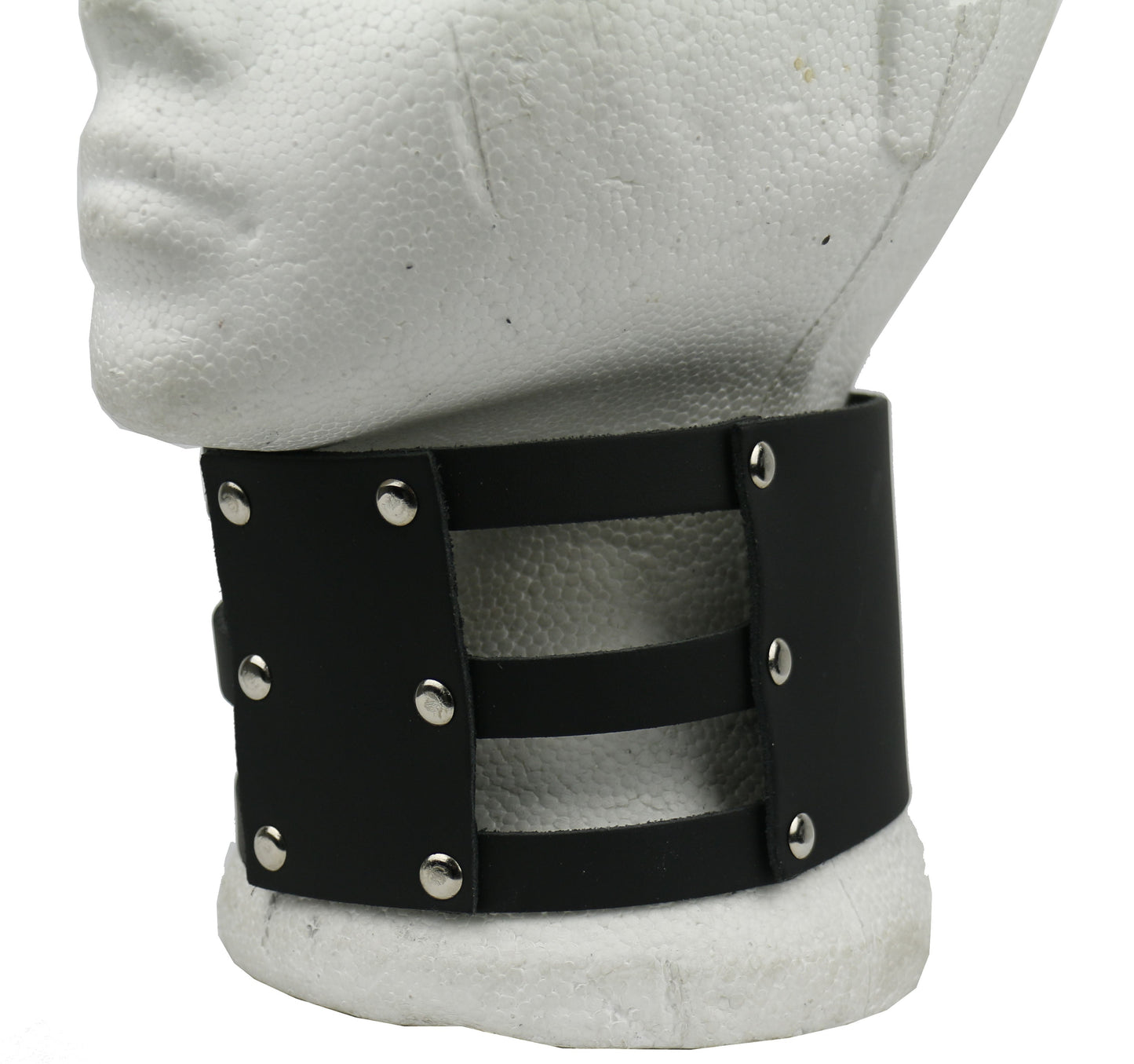 NB299 72mm Extra Wide Triple 13mm Strips Riveted Leather Centre Piece with Buttons Leather Choker
