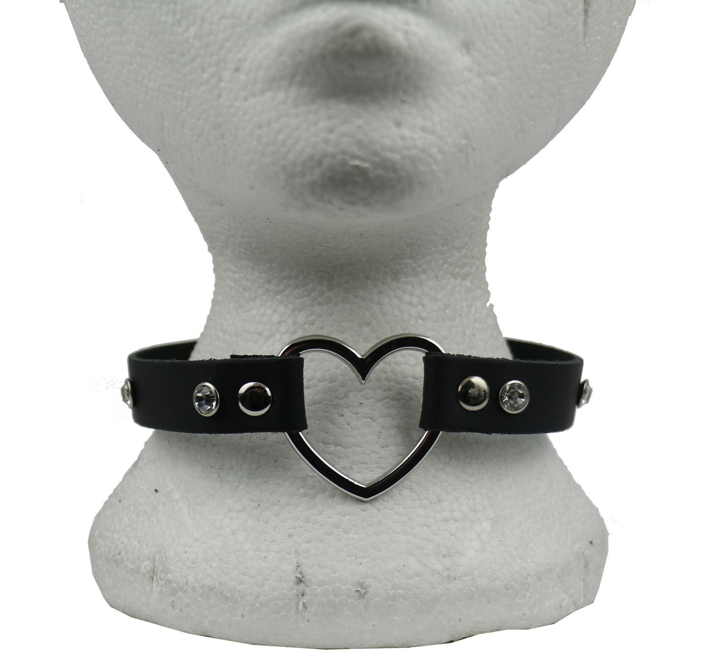 NB301 1 Row Heart Fitting with Clear Diamonte Fittings Leather Fittings Leather Choker