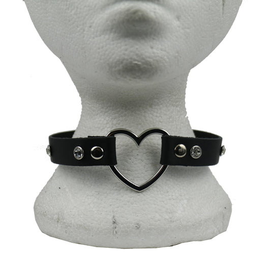 NB301 1 Row Heart Fitting with Clear Diamonte Fittings Leather Fittings Leather Choker