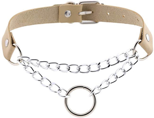 NB315 Double Hanging Chain Leather Choker
