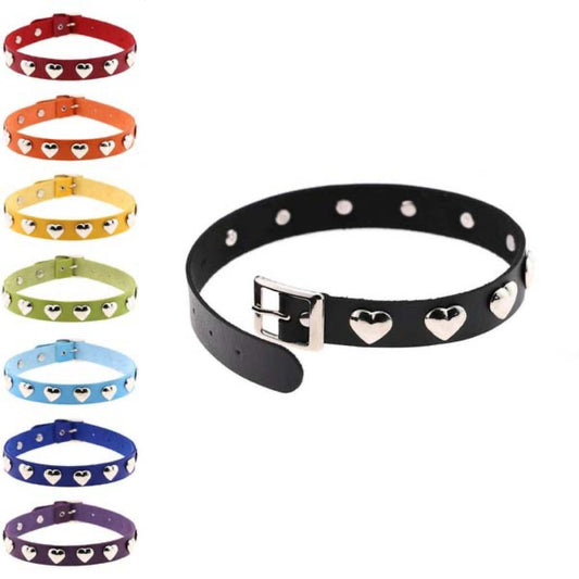 NB317 Small Heart Stud Rivet Leather Choker