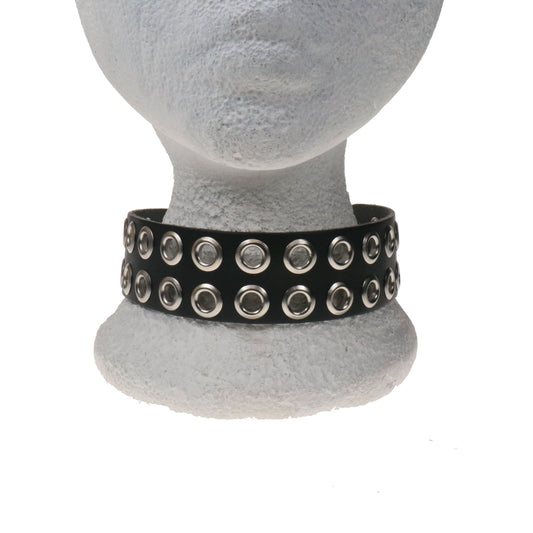 NB318A 2 ROW EYELET Leather Choker