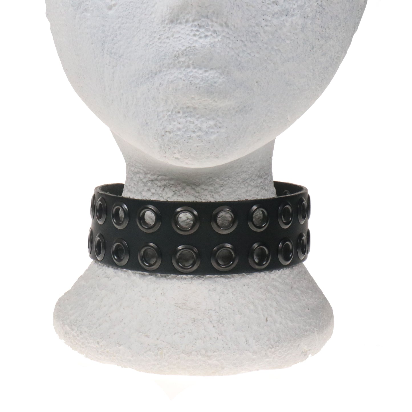 NB318 2 ROW BLACK EYELET Leather Choker