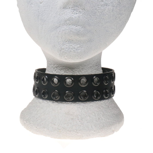 NB318 2 ROW BLACK EYELET Leather Choker