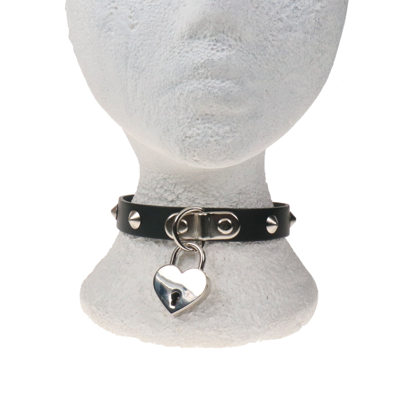 NB333C 1 ROW CONICAL WITH BIG HEART PADLOCK Leather Choker