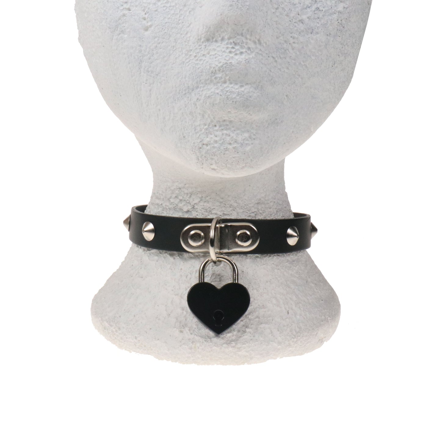 NB333D 1 ROW CONICAL WITH BIG HEART PADLOCK Leather Choker