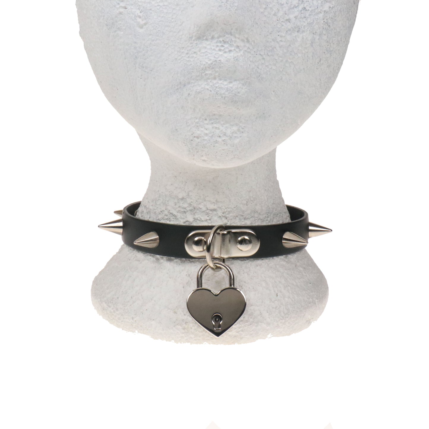 NB334C 1 ROW CONE WITH BIG HEART PADLOCK Leather Choker