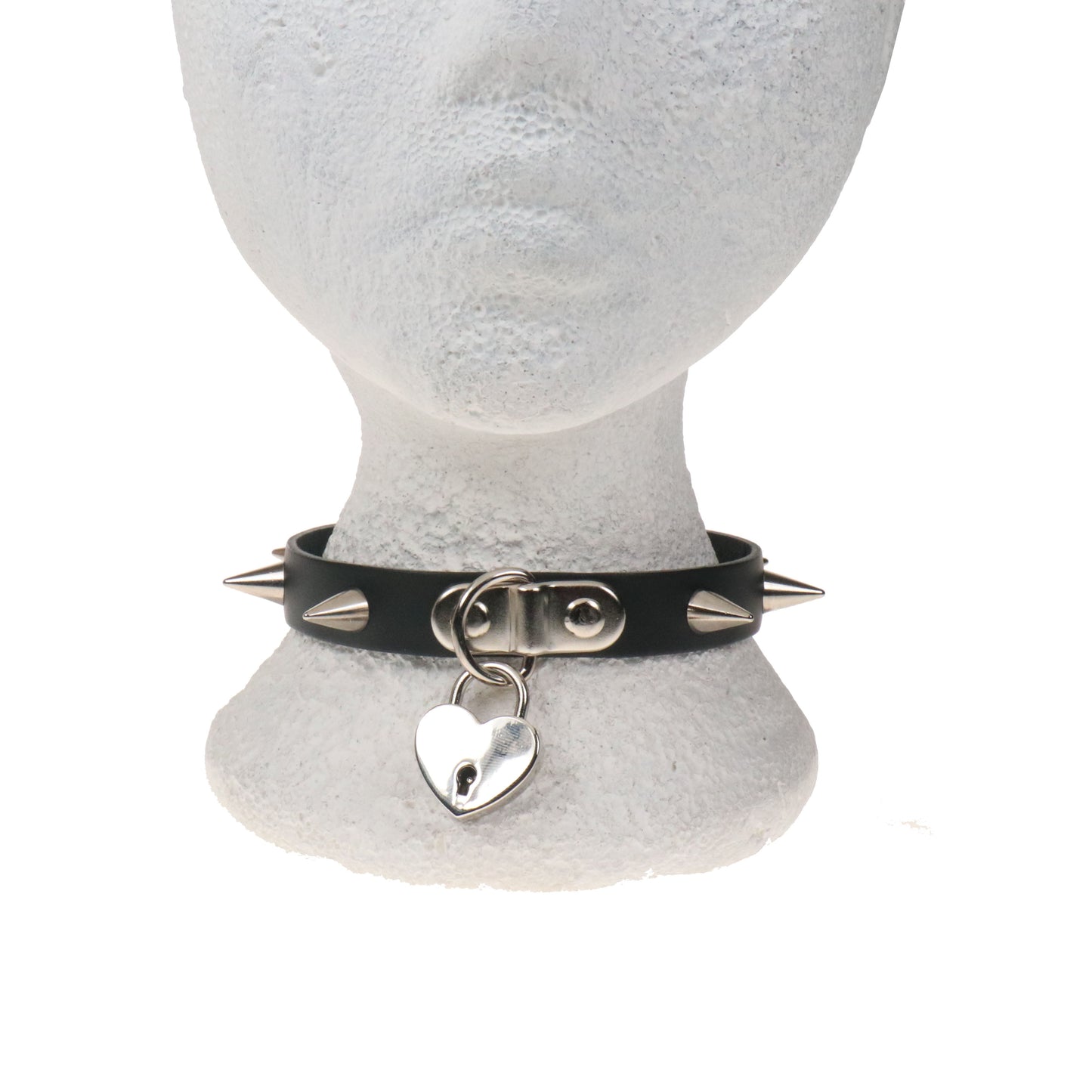 NB334 1 ROW CONE WITH SMALL HEART PADLOCK Leather Choker