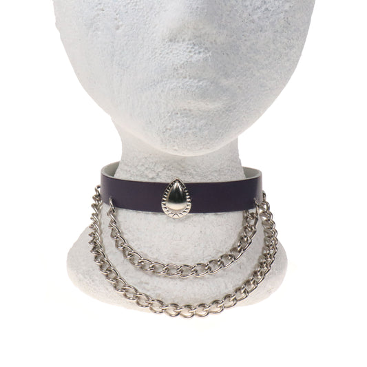 NB336C 1 ROW WITH OPAL FITTING AND CHAINS  Leather Choker - PURPLE