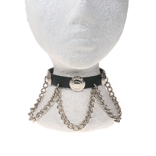 NB336 1 ROW CIRCULAR FITTING W/CHAIN  Leather Choker