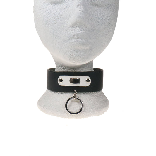 NB338 2 ROW WIDTH WITH WHITE LEATHER/CURVED FITTING AND CURVED RING HANGING Leather Choker