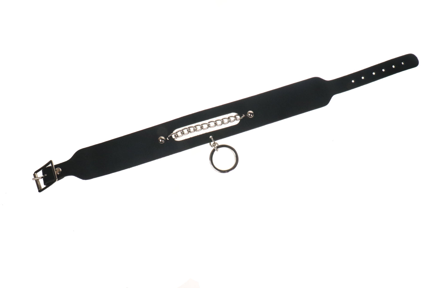 NB340 2 ROW WITH ROUND FITTING AND HANGING CURVED RING Leather Choker