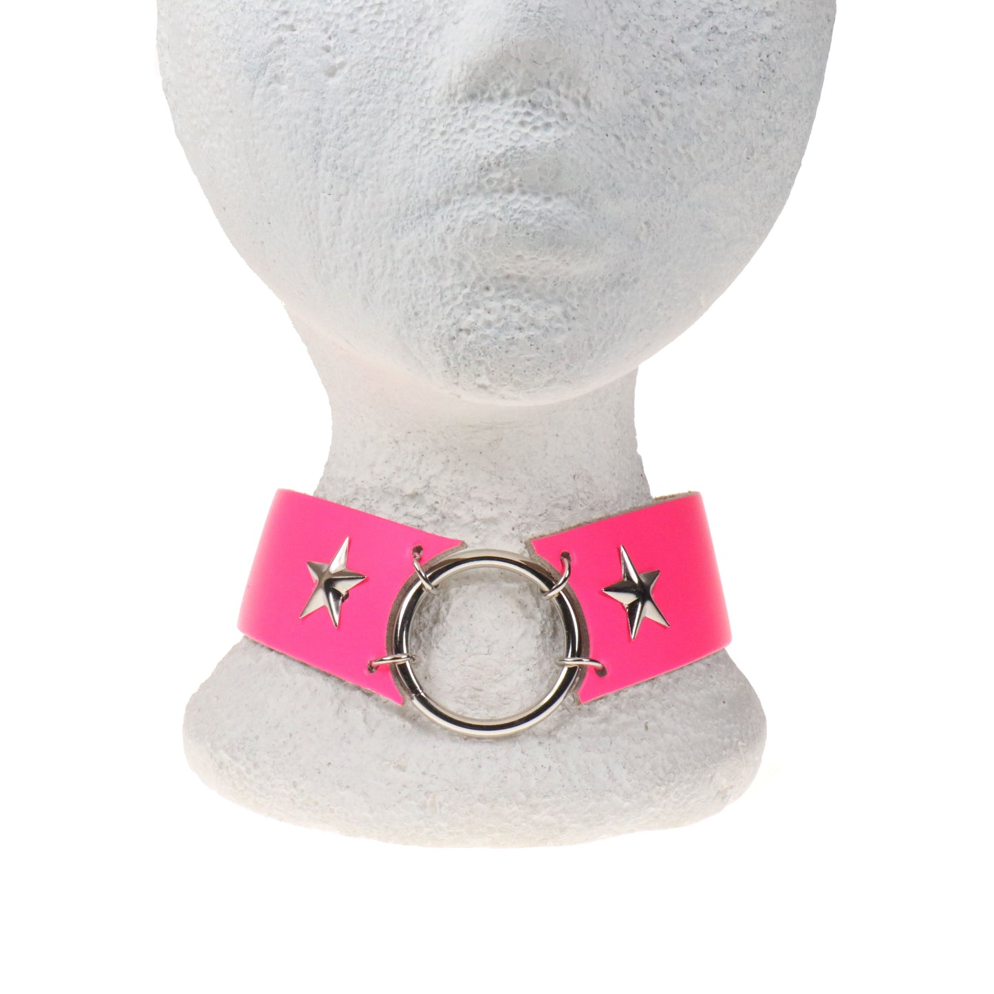 NB341 2 ROW STAR WITH RING IN MIDDLE Leather Choker