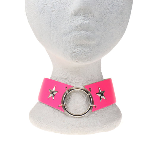 NB341 2 ROW STAR WITH RING IN MIDDLE Leather Choker