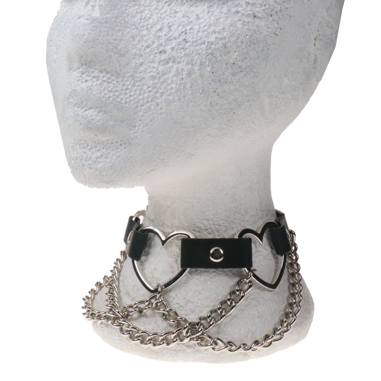 NB343 1 ROW WITH HEARTS AND CHAINS Leather Choker