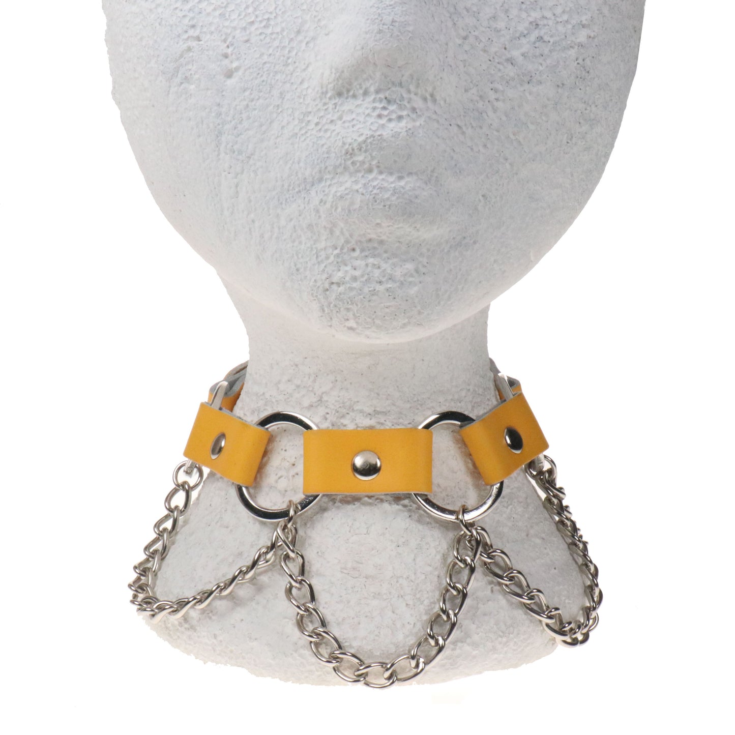 NB344 1 ROW WITH CURVED RINGS AND CHAINS Leather Choker