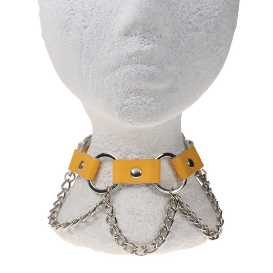 NB344 1 ROW WITH CURVED RINGS AND CHAINS Leather Choker