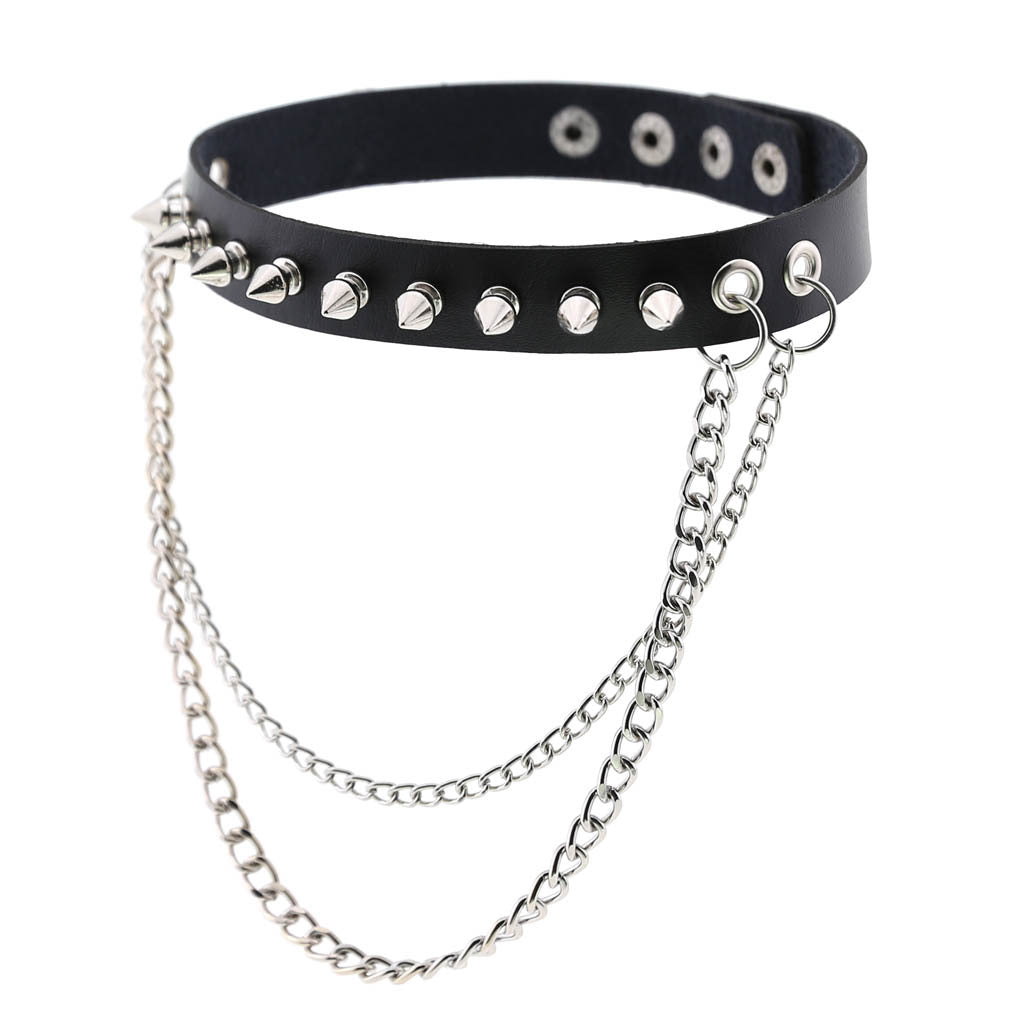 Rivet Spike Chain Vegan Neckband - VNB124