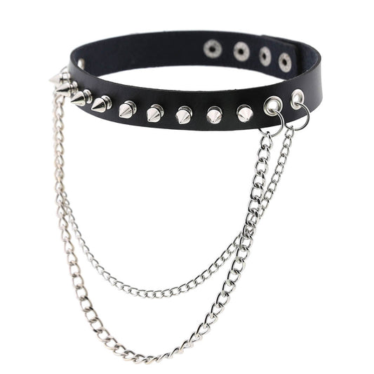 Rivet Spike Chain Vegan Neckband - VNB124
