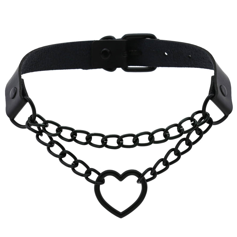 Black Heart Chain Vegan Neckband - VNB130