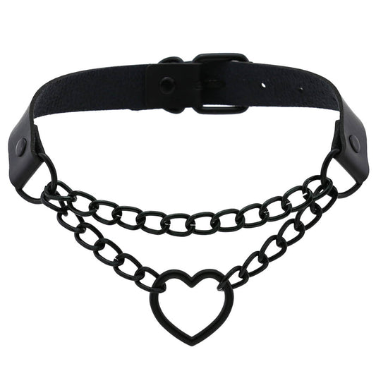 Black Heart Chain Vegan Neckband - VNB130