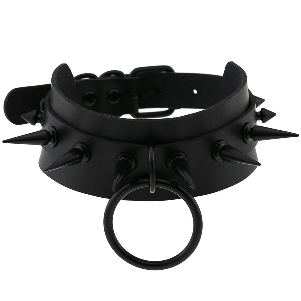 Black Spike Ring Vegan Neckband - VNB146