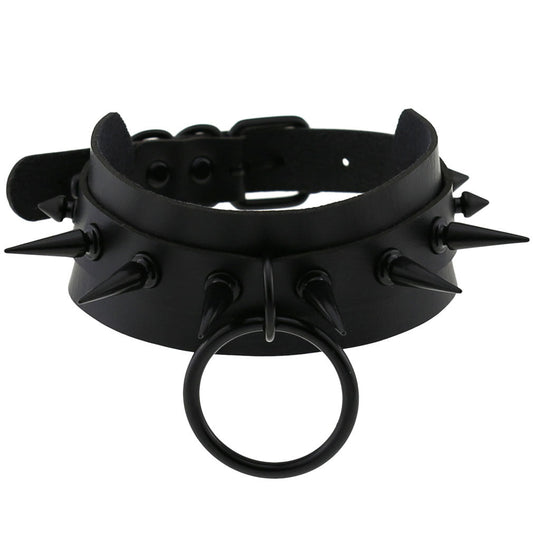 Black Spike Ring Vegan Neckband - VNB146
