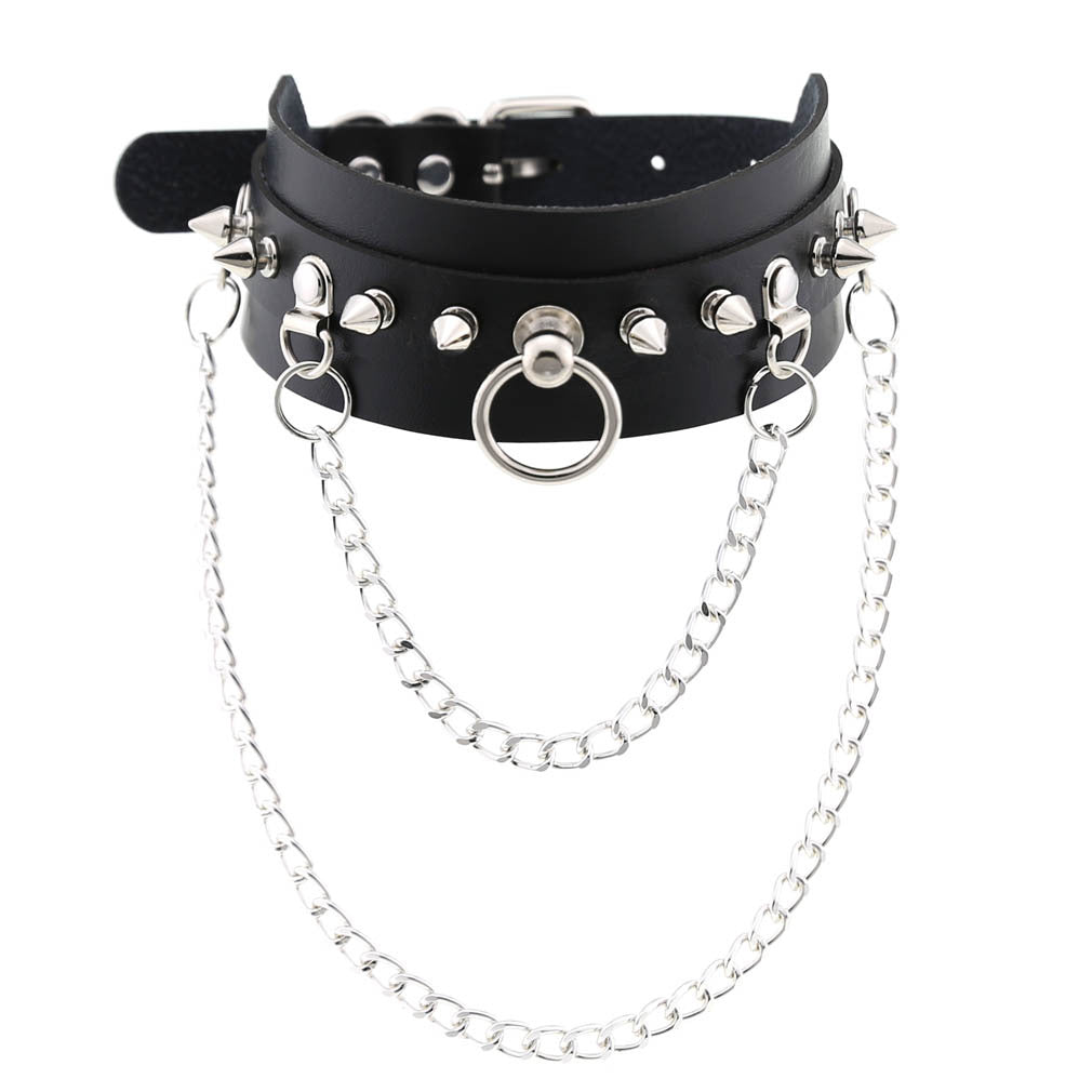 Rivet Spike Ring Chain Vegan Neckband- - VNB150