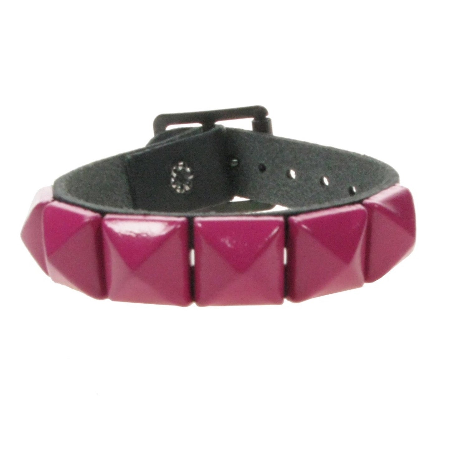 WB008F 1 ROW MAUVE PYRAMID LEATHER WRISTBAND - BLACK