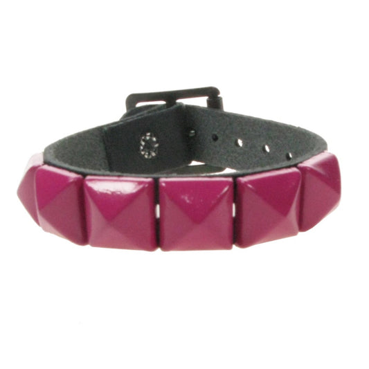 WB008F 1 ROW MAUVE PYRAMID LEATHER WRISTBAND - BLACK