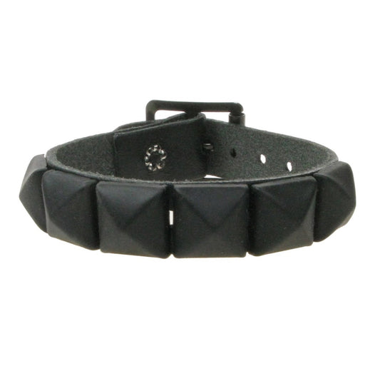 WB008S 1 ROW RUBBER BLACK PYRAMID LEATHER WRISTBAND - BLACK