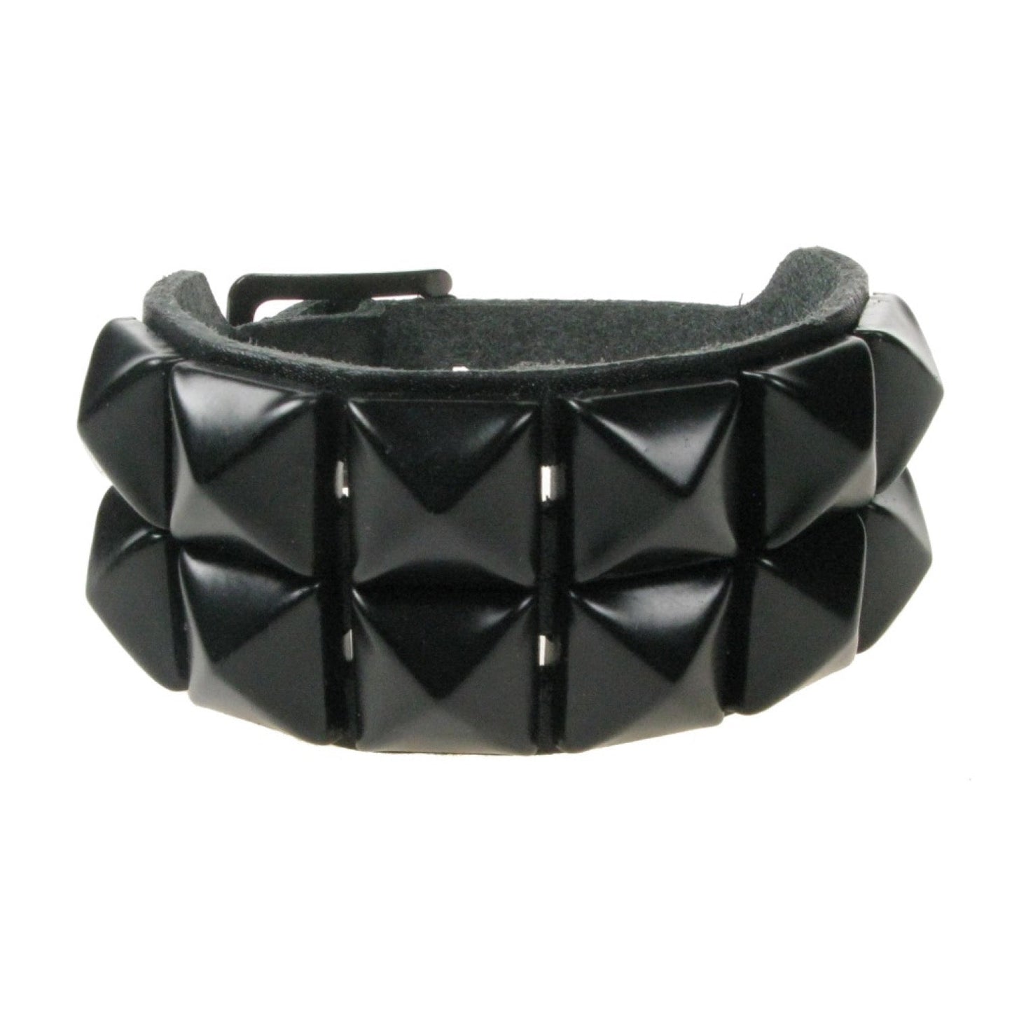 WB009A 2 ROW BLACK PYRAMID LEATHER WRISTBAND - BLACK