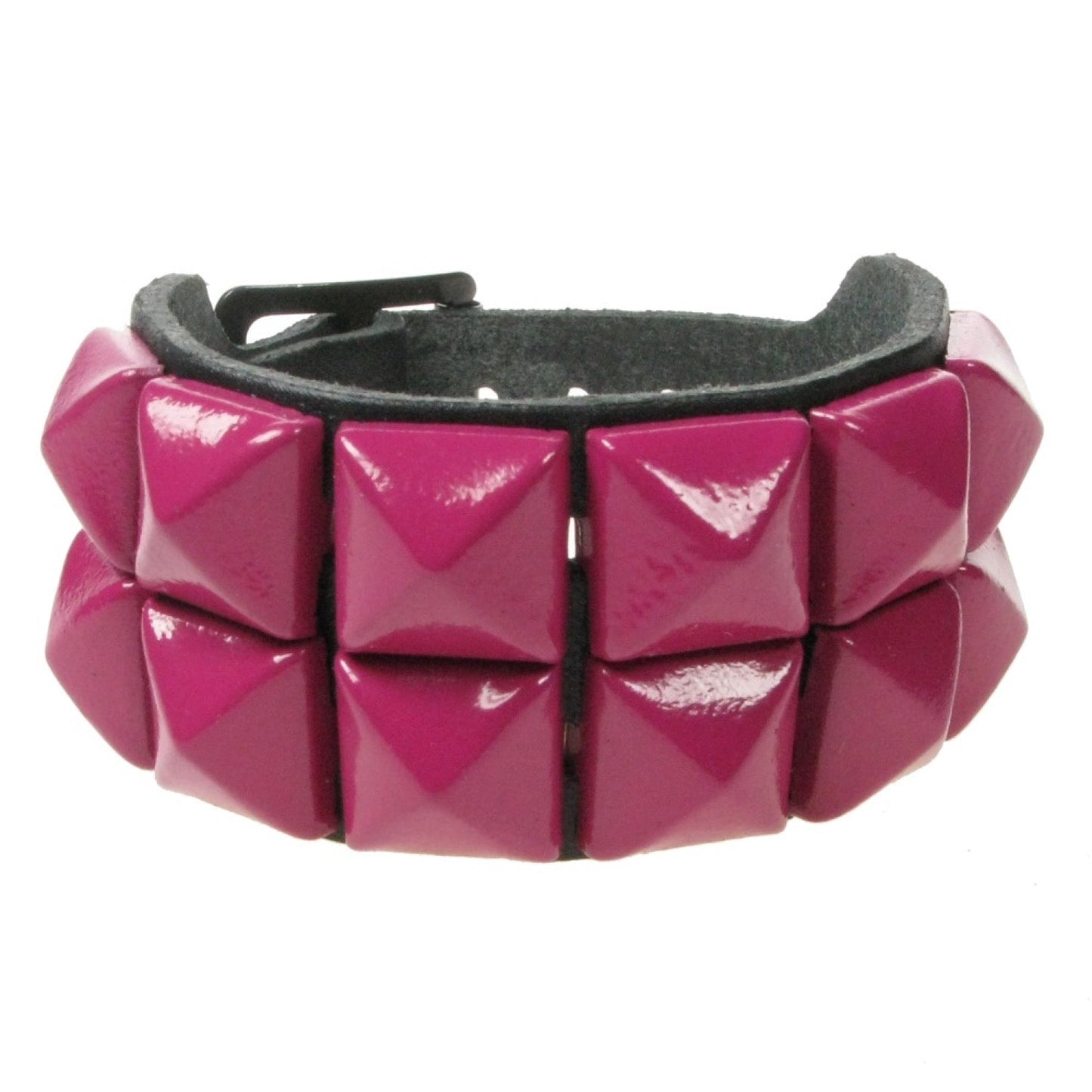 WB009I 2 ROW MAUVE PYRAMID LEATHER WRISTBAND - BLACK