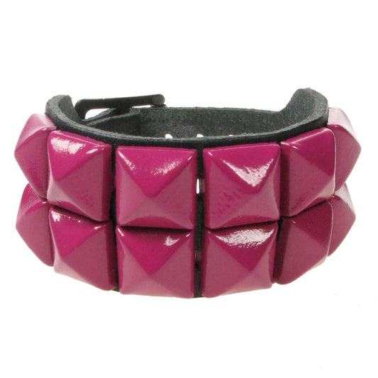 WB009I 2 ROW MAUVE PYRAMID LEATHER WRISTBAND - BLACK