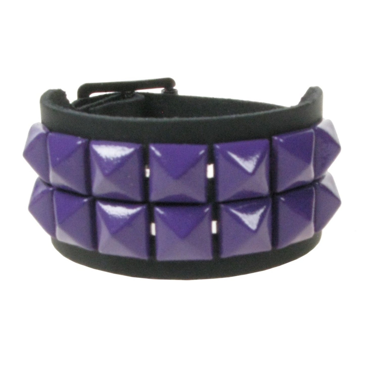 WB102I 2 Row Small Pyramid Purple Wristband - Black Leather Wristband