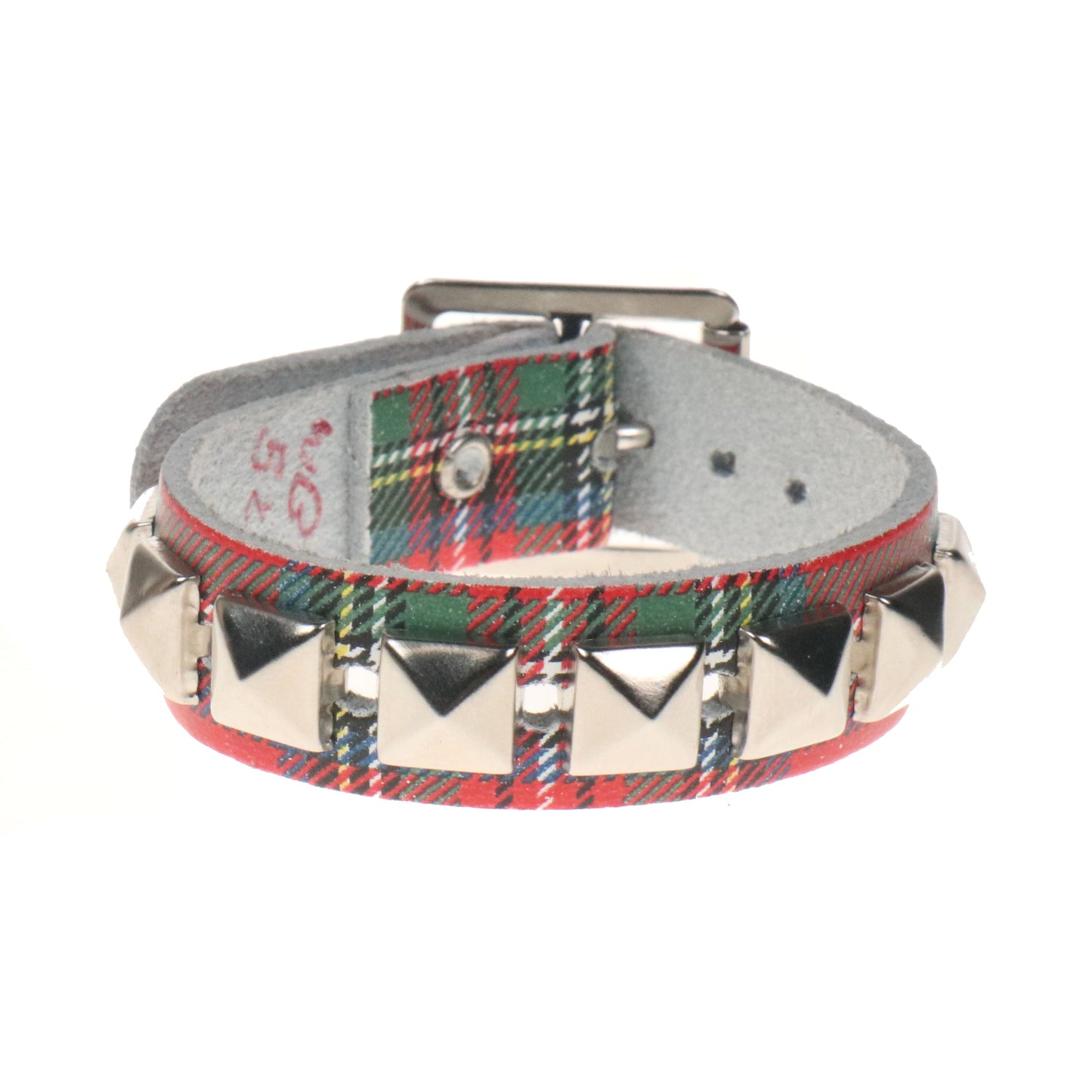 WB520A 1 ROW 10mm Small Pyramid on TARTAN  Leather Wristband - Tartan