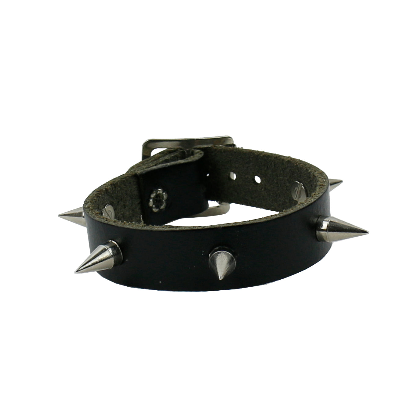 WB783 1 ROW MEDIUM CONE W/LIP LEATHER WRISTBAND 5 HOLE