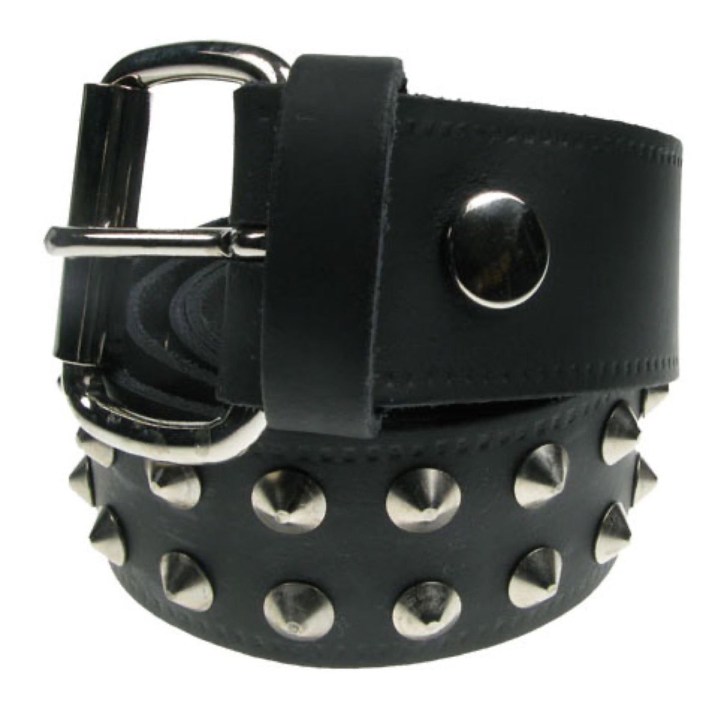 B003 - 38mm 2 Row Conical Black Leather Belt