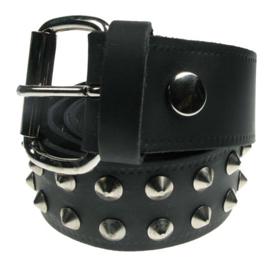 B003 - 38mm 2 Row Conical Black Leather Belt