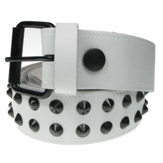 B004A - 38mm 2 Row Black Conical Leather Belt White