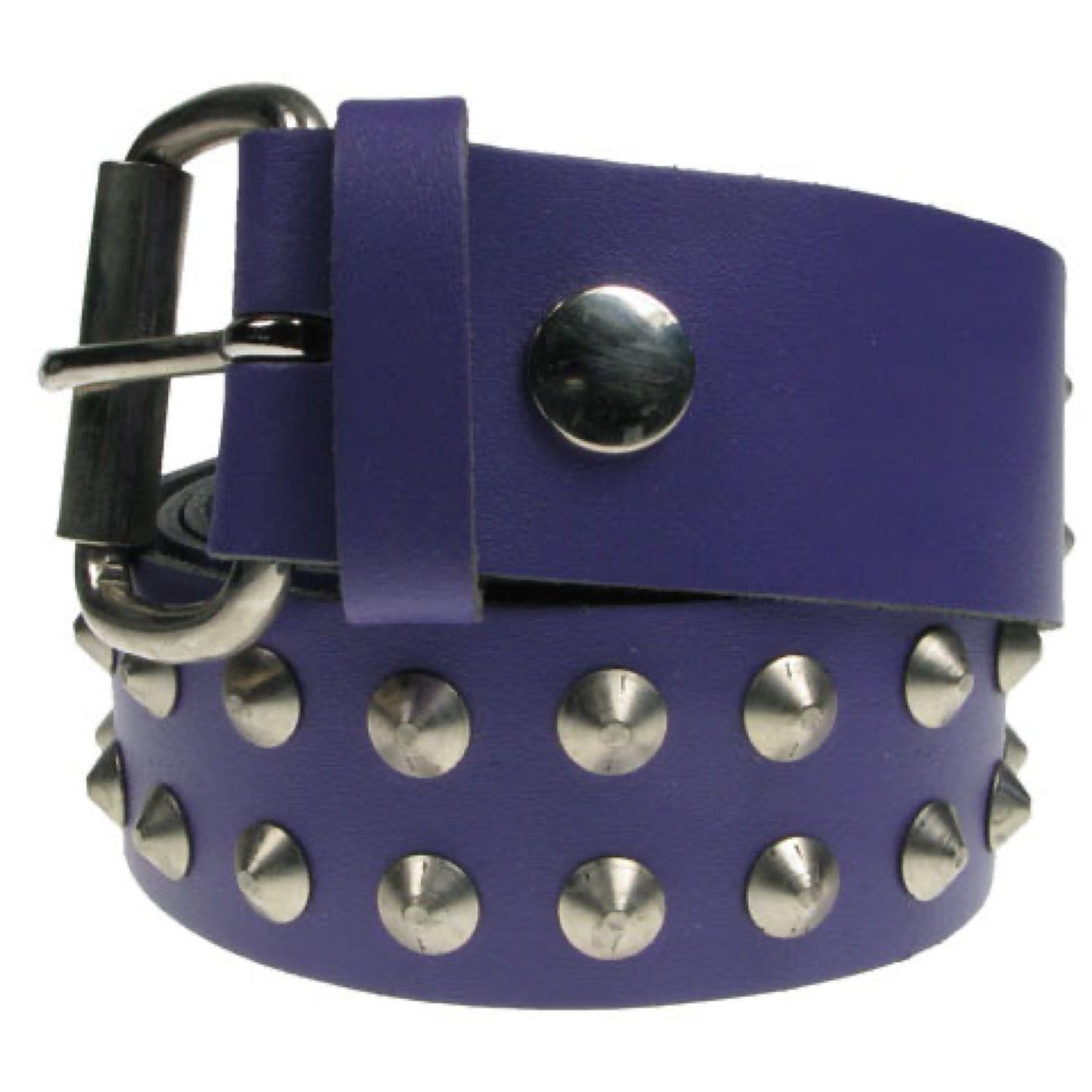 B006 - 38mm 2 Row Conical Leather Belt - Purple