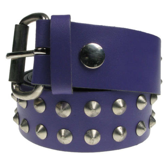 B006 - 38mm 2 Row Conical Leather Belt - Purple