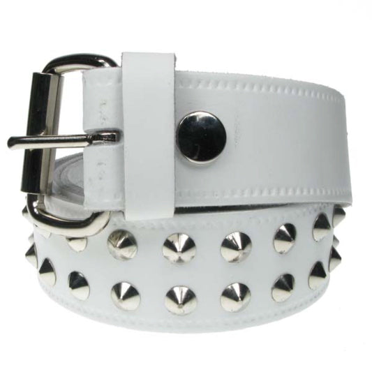 B006A - 38mm 2 Row Conical Leather Belt - White