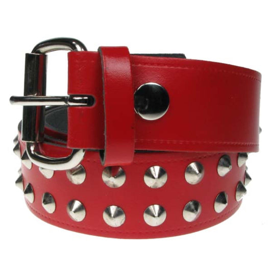 B006B - 38mm 2 Row Conical Leather Belt - Red