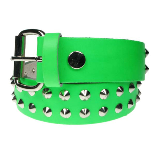 B006C - 38mm 2 Row Conical Leather Belt - Fluorescent Green