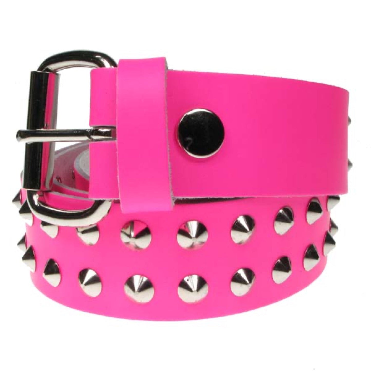 B006D - 38mm 2 Row Conical Leather Belt - Fluorescent Pink