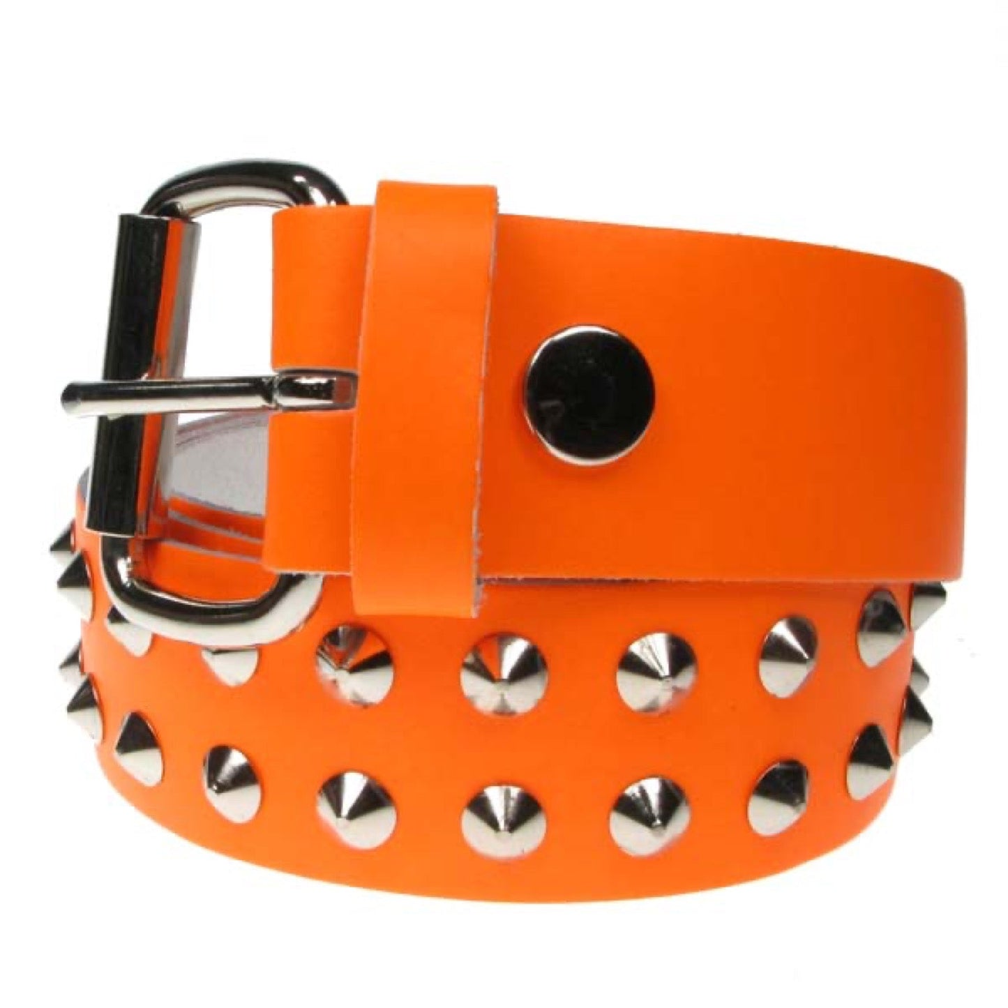 B006E - 38mm 2 Row Conical Leather Belt - Fluorescent Orange