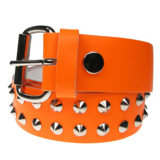 B006E - 38mm 2 Row Conical Leather Belt - Fluorescent Orange
