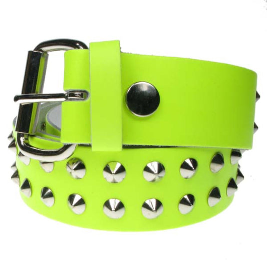B006F - 38mm 2 Row Conical Leather Belt - Fluorescent Yellow